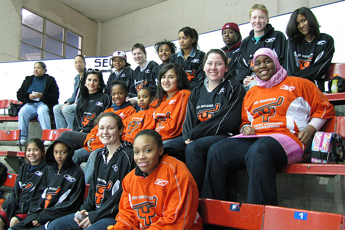 Four Wesleyan student-athletes visited the Ed Snider Youth Hockey Foundation during Spring Break. (Photo courtesy of ESYHF)