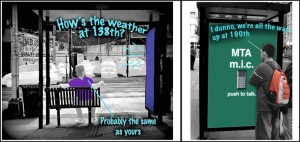 The MTA m.i.c. would allow riders waiting at subway or bus stops to talk to each other, find out how crowded the bus or train will be, when it will arrive or to pass the time. (Graphics by Angus McCullough '10) 