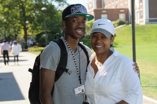 Kathie Allen of Hamden, Conn. helped her son, Walter Davis '16, move into his Butterfields C residence. Walter, a basketball player, chose Wesleyan for its academics and athletics program. "I'm a very proud mom," she says.