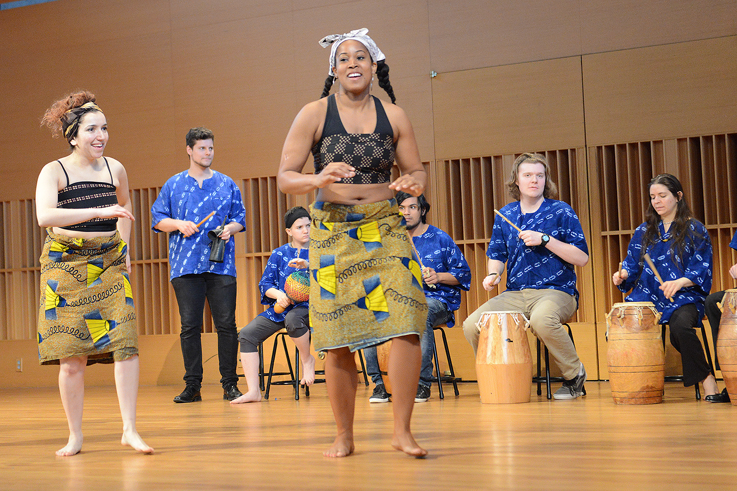 On May 7, Master drummer Abraham Adzenyah, adjunct professor of music, emeritus, returned to campus for a ceremony, farewell concerts, and reunion featuring past and present students. Adzenyah taught West African music, dance and culture at Wesleyan for 46 years and retired in May.