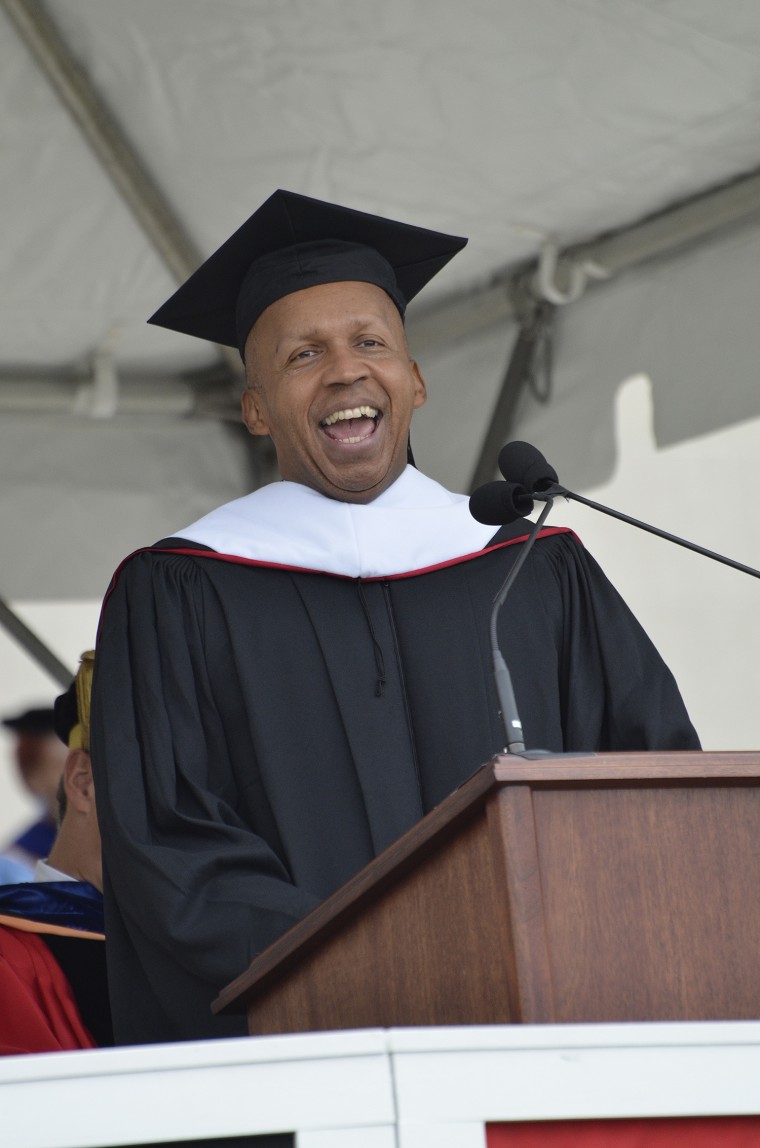 Bryan Stevenson speaks to the Class of 2016 during the 184th Commencement Ceremony on May 22. (Photo by John Van Vlack)