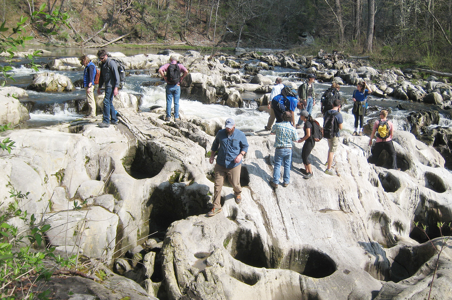 During the Keck Geology Consortium Symposium, participants explored the Bulls Bridge area in Kent, Conn. to learn about the importance of a knickpoint (change in gradient) on the Housatonic River. Participants also examined interesting formations of glacial pot holes.