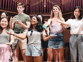 On Aug. 31, Wesleyan's peer advisors wrote and performed a song for the Class of 2022 during a Getting Good Advice workshop, held in conjunction with New Student Orientation.