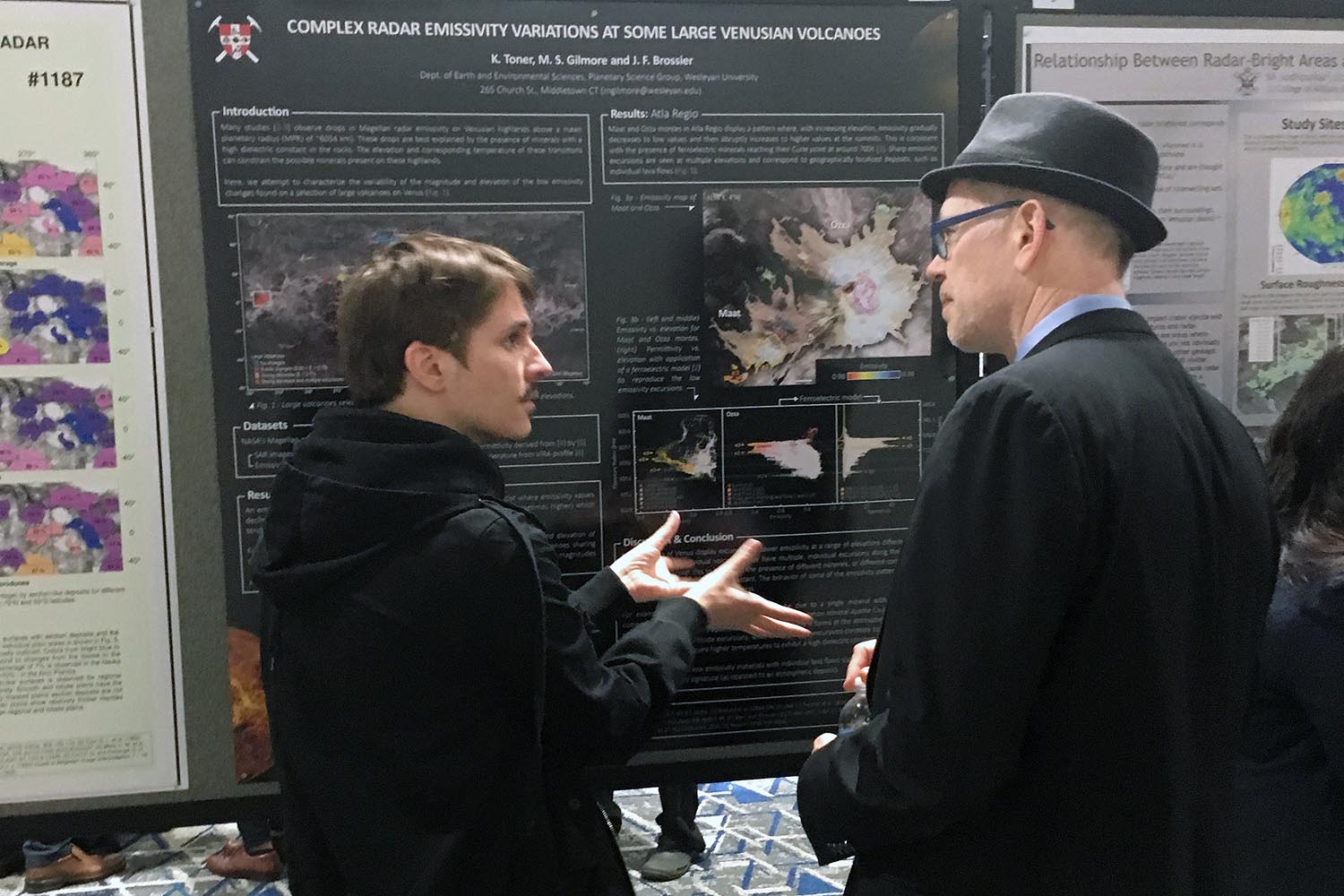 Jeremy Brossier presented a talk titled "Radiophysical Behaviors of Venus’ Plateaus and Volcanic Rises: Updated Assessment." He also presented a poster titled "Complex Radar Emissivity Variations at Some Large Venusian Volcanoes."