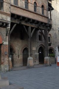 Medieval wooden portico in Piazza della Mercanzia