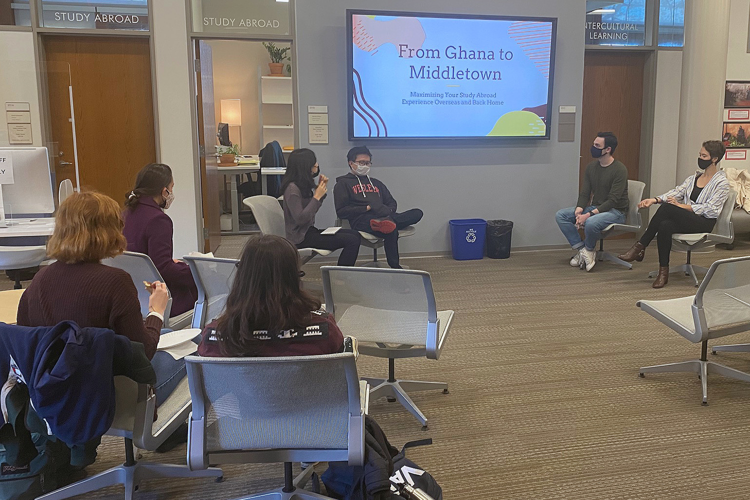 Several study abroad alumni led a discussion titled "From Ghana to Middletown: Maximizing Your Study Abroad Experience Overseas and Back Home." 