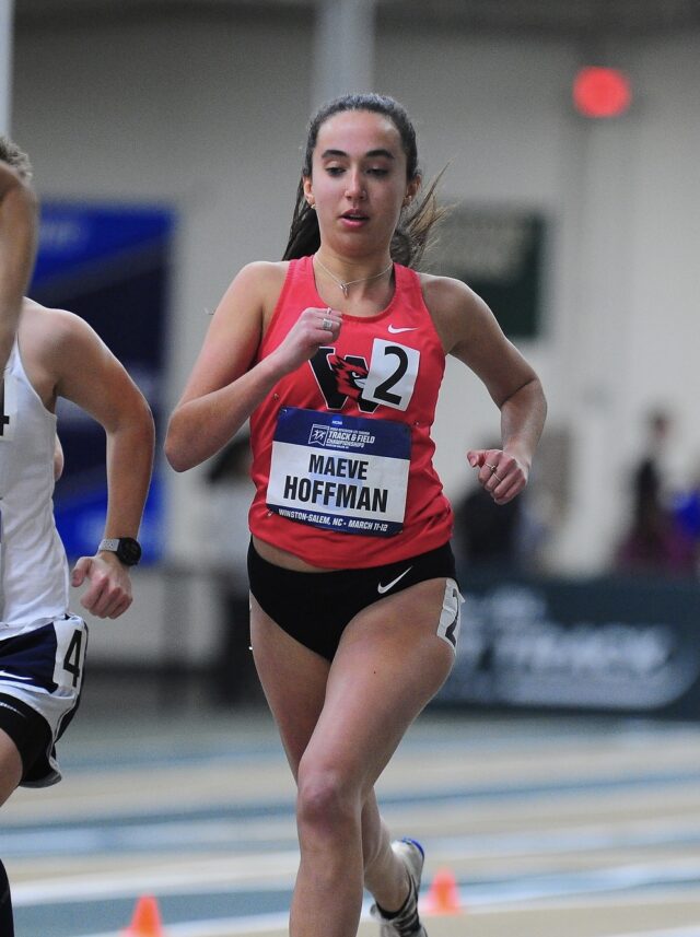 Maeve Hoffman '23 following her second record in the 800m on Saturday