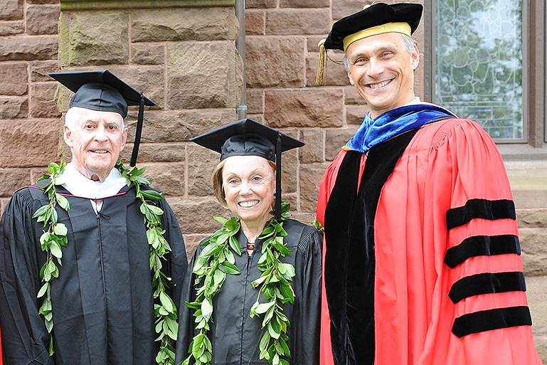 During the launch ceremony, John '62 and Gina Driscoll, left, received the Baldwin Medal.  The Baldwin Medal is the Alumni Association's highest honor.  (Photo by Olivia Drake)
