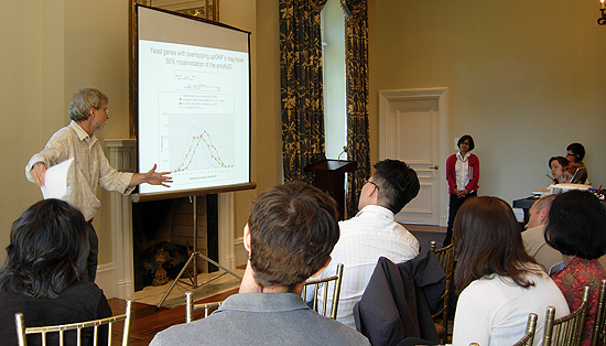 Michael Weir, director of the Hughes Program in the Life Sciences, professor of biology, discusses “A Puzzle in Translation Initiation" during the ninth annual Molecular Biophysics Retreat, held at Wadsworth Mansion in Middletown on Sept. 18. 