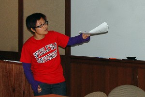 Graduate student Weiwei Pan spoke on "Categorified Bundles and Classifying Spaces" at the 2008 Eastern Sectional Meeting of the American Mathematical Society held Oct. 11-12 at Wesleyan. (Photos by Olivia Bartlett)