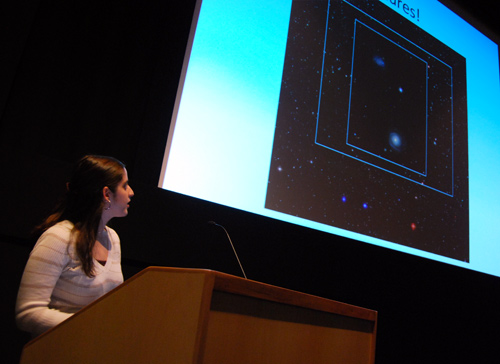 Hannah Sugarman '09 speaks on "Finding Intermediate Mass Black Holes in the Local Universe" during the 18th Annual Undergraduate Research Symposium of the Keck Northeast Astronomy Consortium Nov. 8.