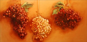 John Frazer painted "Grapes" in 1996. Hanging vegetables is an ongoing theme in the artist's work. 