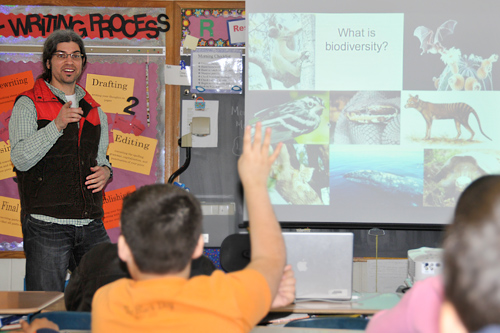 Michael Singer, assistant professor of biology, taught a workshop on "Biodiversity in Connecticut and Beyond" during the Middletown Minds in Motion program March 21 at Snow Elementary School. 