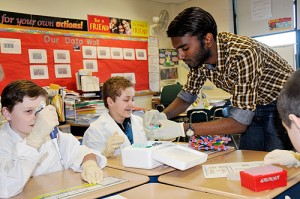 egadish Gunasagaran '11 co-taught the DNA investigation with Mukerji. In the workshop, students played the role of detectives trying to solve a crime. (Photos by Olivia Bartlett)