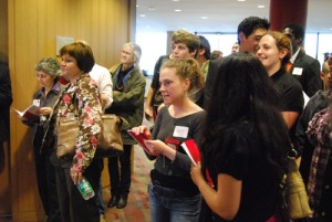 Students mingle at the reception. 