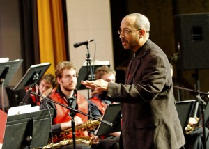 Jay Hoggard directs the Wesleyan jazz orchestra at Woodrow Wilson Middle School. 