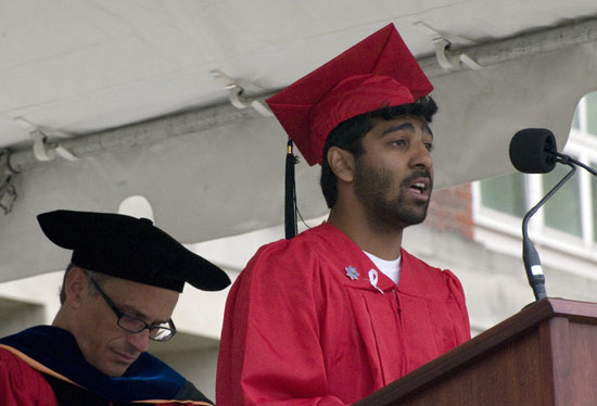 Ravid Chowdhury ’09, president of the Wesleyan Senior Class, led the Senior Class Welcome during the Weseleyan University Commencement Ceremony May 24.