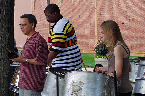Pictured at left, Peter Hadley, private lessons teacher, taught the CCY students how to play steel drums in two weeks. Other CCY students learned problem-solving skills in instrumental and vocal music, theater, musical theater, technical theater, creative writing, dance, filmmaking and visual arts. 