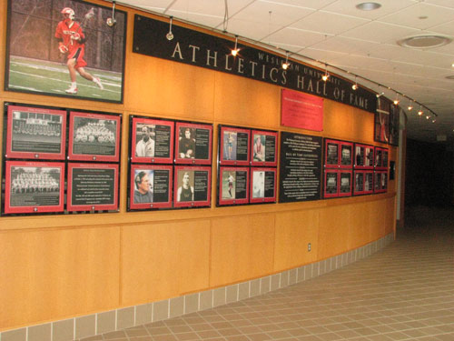 Entering the next Athletics Hall of Fame wall are Emilio Daddario '39, Winthrop "Wink" Davenport '64, Sally Zimmer Knight '81, Kofi Appenteng '81 and the baseball team of 1994.