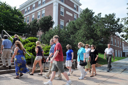 The Office of Admission hosts student-led campus tours throughout the summer Monday through Friday at 9 a.m., noon and 3 p.m. and Saturdays and Sundays at noon. 
