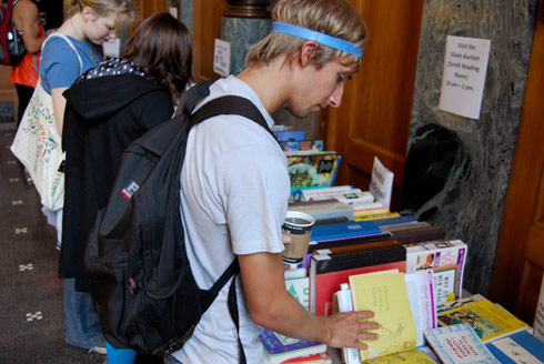 Spencer Sheridan ’10 peruses the sale's humor section.