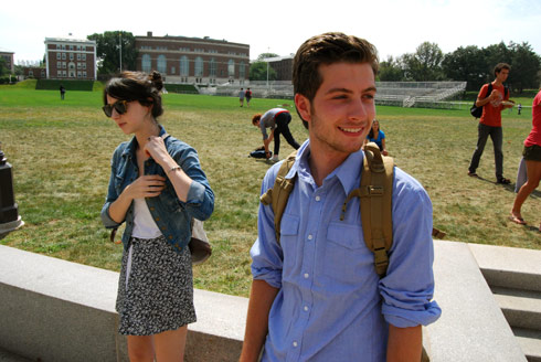 Zoe Beyer ’10 and Daniel Krantz ’11 prepare for their first day of classes on Sept. 8.