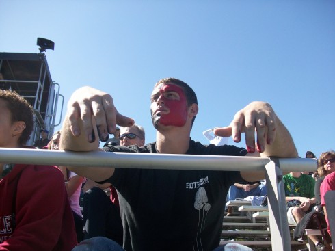 Bryce Hollingsworth '13 partook in WesPep festivities by painting his face red for the Sept. 26 game. 