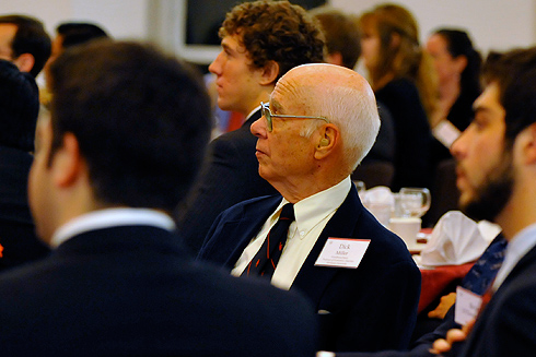 Dick Miller, the Woodhouse/Sysco Professor of Economics, Emeritus, spoke to students during the conference. 