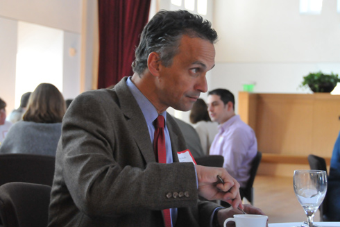 Wesleyan President Michael Roth mingled with employees during the lunch. 