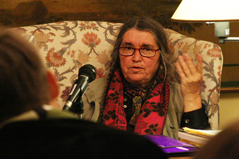 As part of the Writing at Wesleyan Russell House Series, poet Bernadette Mayer spoke and read prose Oct. 14. Mayer is the author of more than two dozen volumes of poetry, including Midwinter Day, Sonnets, The Desires of Mothers to Please Others in Letters, and Poetry State Forest. A former director of the Poetry Project at St. Mark's Church in the Bowery and co-editor of the conceptual magazine 0 to 9, Mayer has been a key figure on the New York poetry scene for decades. 