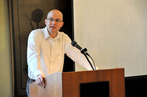 Ulrich Plass, assistant professor of German studies, introduced the symposium's topics and guest speakers. These included Joshua Rayman of the Savannah College of Art and Design (SCAD); Matt Waggoner of Albertus Magnus College; Ryan Drake of Fairfield University; and David Jenemann of the University of Vermont.