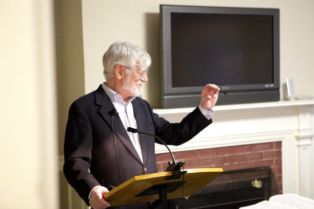Guest speaker Ernest Lowrie discussed "The Search for the Historical Origin of the Word CIVILIZATION," during a Wasch Center Program Jan. 27. Founded in 2004, the Susan B. and William K. Wasch Center for Retired Faculty provides a shared intellectual and social community where retirees may continue their engagement with teaching and scholarly activities.
