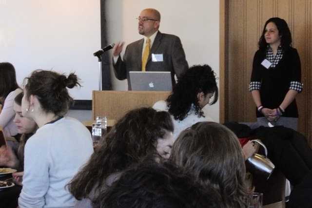 Jason Irizarry, assistant professor of multicultural education in the Department of Curriculum and Instruction at the University of Connecticut, speaks during a lunch and presentation on "Urban Youth as Scholar Activities." This presentation documented the findings of a school-based participatory action research project that engaged urban youth in the struggle for educational equity and social justice. 