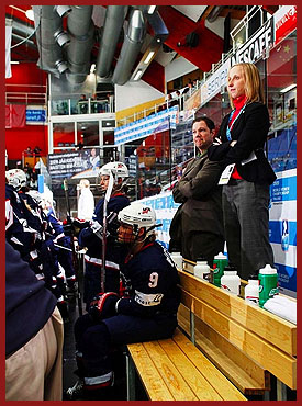 Jodi McKenna, at right, coached the World Championships in Finland in April 2009 (pictured), and Team USA during the 2010 Olympics in Vancouver, British Columbia. (Photo courtesy of USA Hockey)