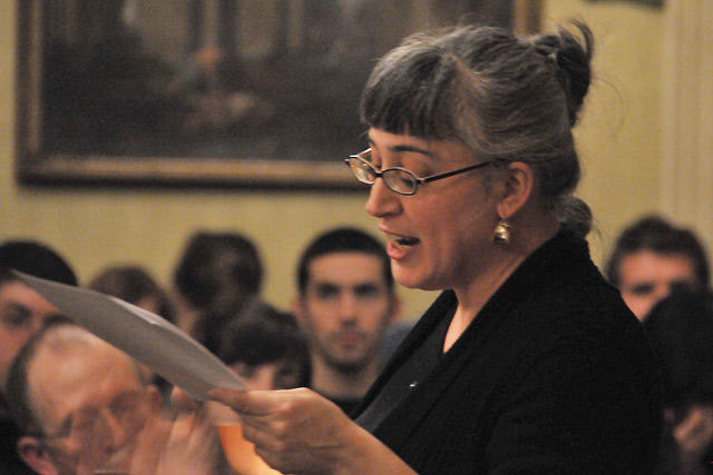 Sally Bachner, assistant professor of English, spoke on “Rape Trauma, Combat Trauma, and the Making of PTSD: Feminist Fiction in the 1970s” Feb. 15 in the Russell House. Bachner's talk was part of the ongoing Center for the Humanities Spring Lecture Series on "War." (Photo by Stefan Weinberger '10) 