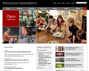 Wesleyan University's home page. 