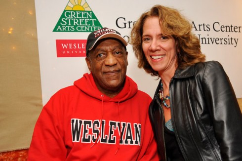 Pam Tatge, director of the Center for the Arts, welcomed Cosby to the CFA. (Photo by Bill Burkhart)