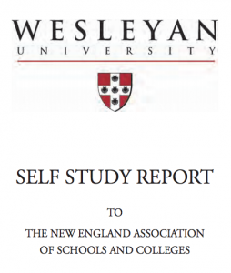 Wesleyan's self study report includes information on the university's mission, academic programs, finances, faculty, students, technical, physical and library resources, and public disclosure.