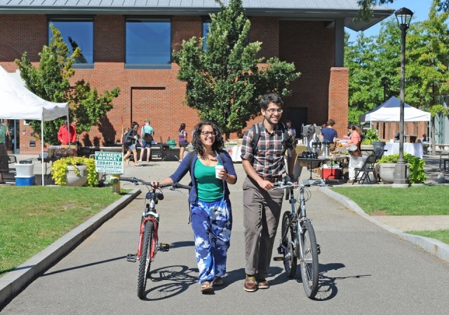 Students leave the Farmers Market on Sept. 19. 
