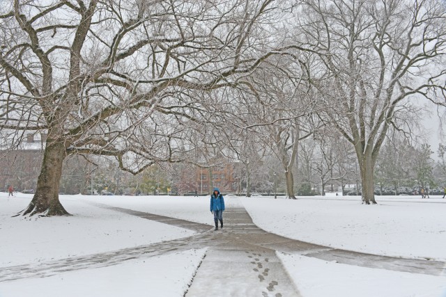 Natchanan Doungkaew '14 on a snowy College Row path. 