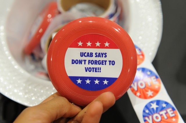 The Usdan Center Activities Board promoted voting with stickers and give-aways.