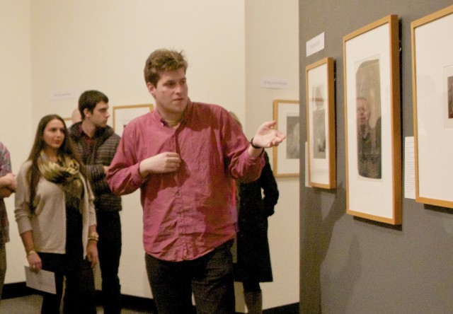 The exhibition examines the ways 20th-century American photographers have represented the body, whether as subject or compositional element. Pictured, Virgil Taylor ’15 discussed his knowledge from his Museum Studies course. Other student curators included  Alexa Chiapetta ’13, Oliver Citrin ’14, Aria Danaparamita ’13, Philip Dinolfo ’14, Rachel Pei Hirsch ’15, Sewon Kang ’14, Sydney Lowe ’13, Matias Seijas ’13, Ariana Todd ’13 and Tessa Young ’13. (Photos by Hannah Norman '16)