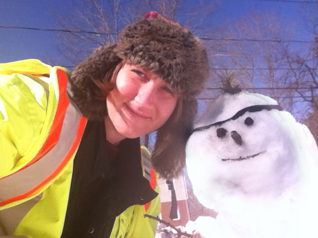 The Wesleyan C-CERT snowman kept C-CERT member Olivia Drake, Wesleyan Connection editor and campus photographer, company at the Smith Field Parking Lot. Transportation Services helped shuttle Wesleyan employees to campus. 