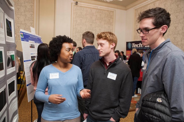 Lassiter discusses her research on embryonic stem cell derived neurons with Ethan Grund '13 and Nicholas Woods '13.