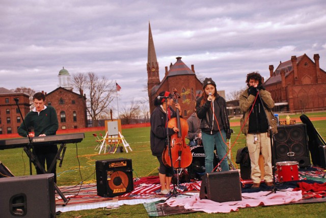 The group  Don Minott, comprised of Mel Hsu ’13, Jess Best ’14 and Sam Friedman ’13 also performed at the festival. 
