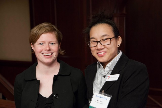 Wesleyan hosted recruiting booths at the conference for its undergraduate and Graduate Liberal Studies programs. Pictured are, at left, Sarah-Jane Ripa, student services and outreach coordinator for Graduate Liberal Studies and Wesleyan Summer Session, and, at right, Kora Shin, assistant dean of admission.