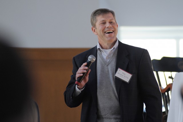 Guy Davidson '83, P'16 spoke to parents of admitted students at a parent-to-parent panel April 17 in Beckham Hall. 