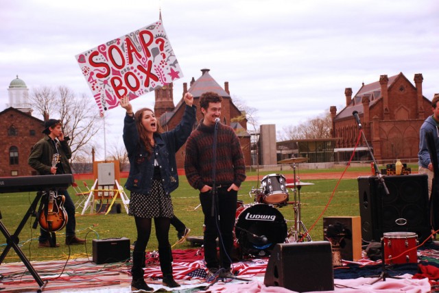 The festival encouraged dialogue about—and action against—existing class, racial, and social rifts that exist within a community. Between musical sets, the stage opened up as a Soap Box, allowing Wesleyan students and local community members to speak about what was on their mind.