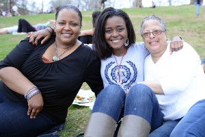 Malaysia Johnson of Prince Frederick, M.D. attended a student-to-student panel and was impressed by how active Wesleyan students are in community service. She is pictured with her mother, Glenda Johnson, and her grandmother, Delois Johnson.