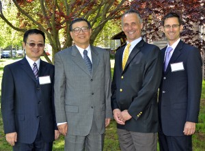 At left, Gao Xiang, Wang Weiguang, President Michael Roth and Ethan Kleinberg. 